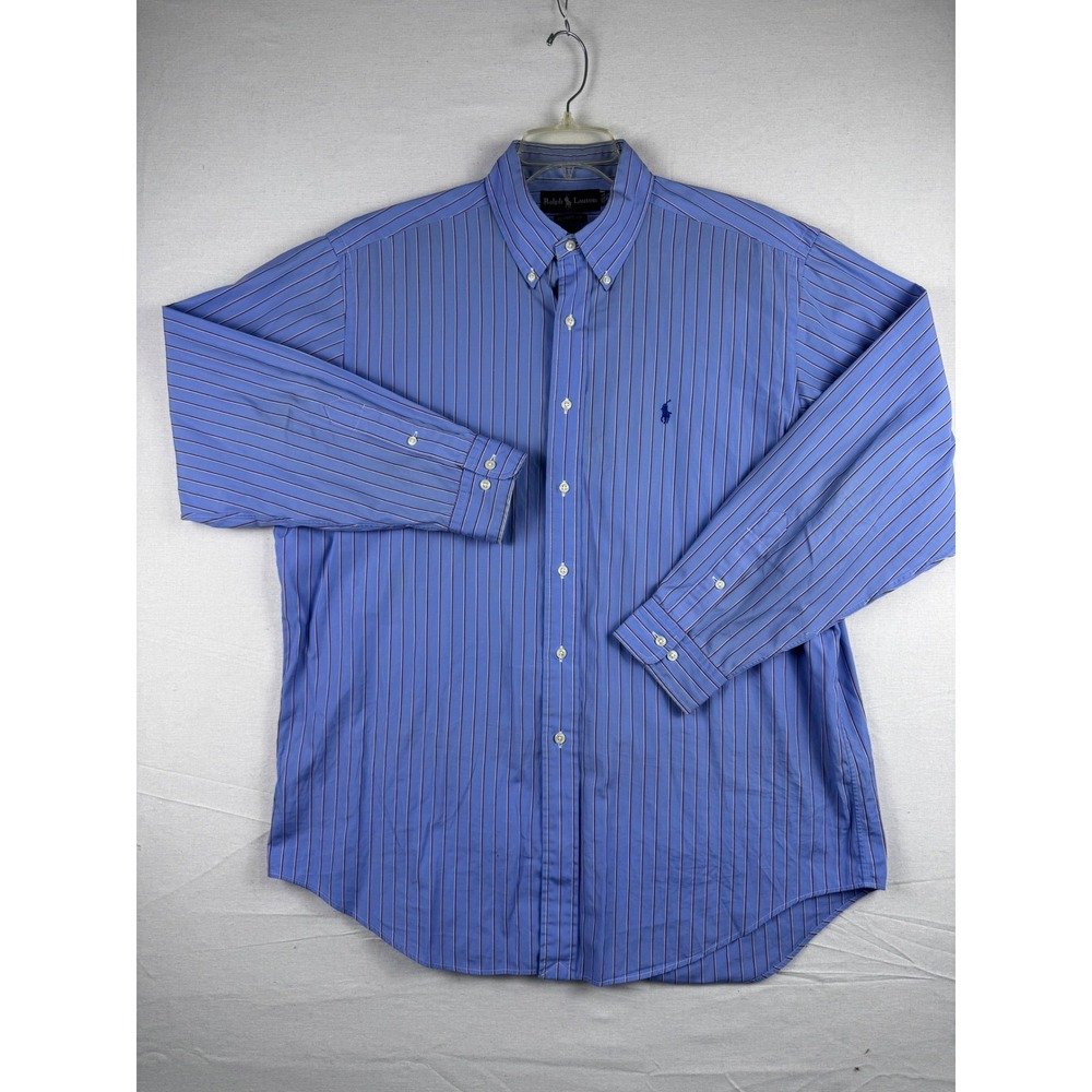 Ralph Lauren Mens Classic Fit Striped Button Down Shirt Blue 16.5 34/35 Cotton